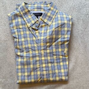 Banana Republic Men's Blue and Yellow Plaid Shirt